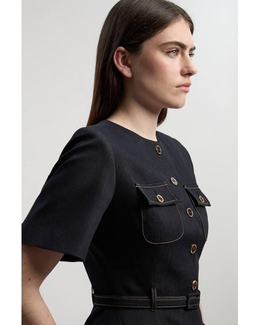 Karen Millen Black Tailored Denim Belted Midi Dress