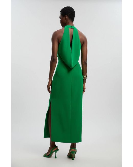 Karen Millen Green Petite Soft Tailored Halter Neck Open Back Maxi Dress