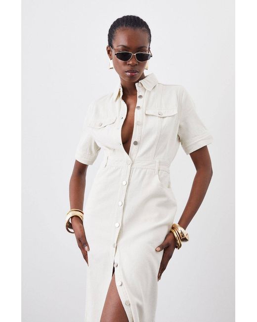Karen Millen Gray Forever Denim Maxi Shirt Dress