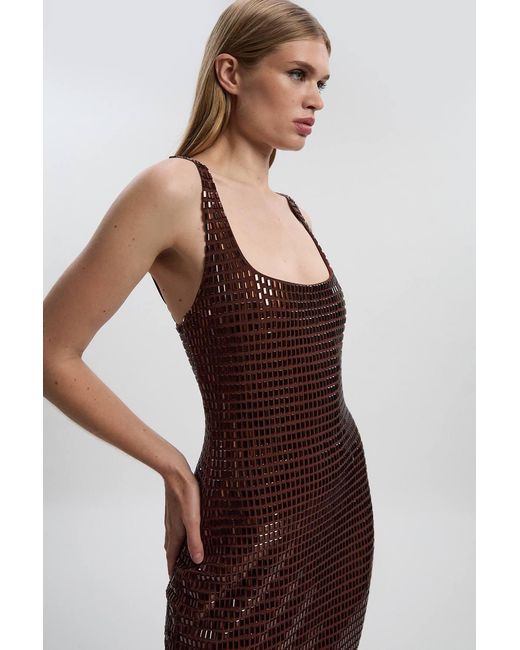 Karen Millen Brown Premium Crystal Embellished Midi Dress