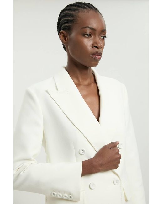 Karen Millen Natural Petite Tailored Double Breasted Ruched Sleeve Blazer