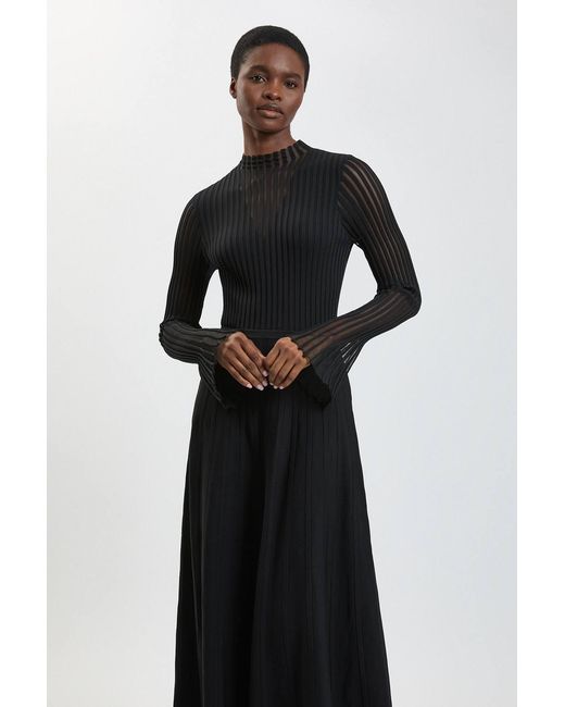 Karen Millen Black Viscose Blend Filament Knit Midi Dress