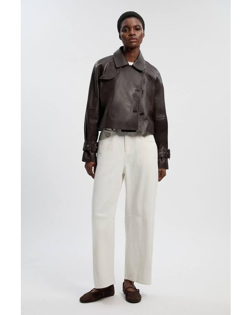 Karen Millen Blue Leather High Neck Crop Trench Coat