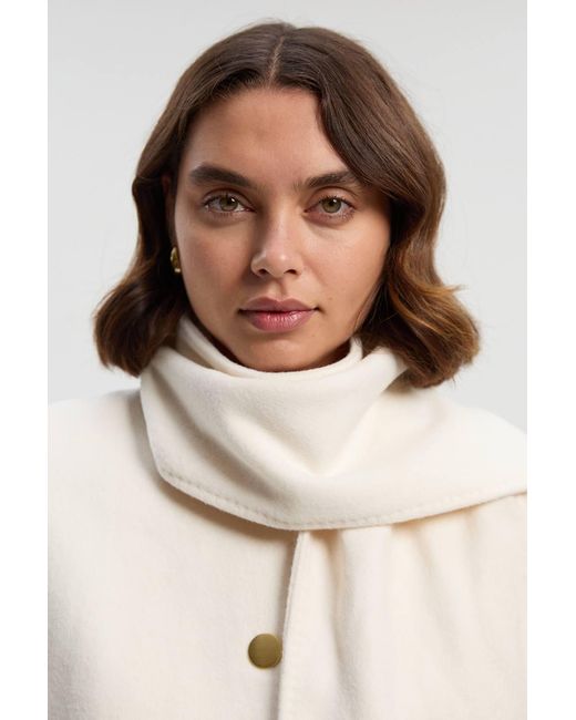 Karen Millen Natural Brushed Wool Detachable Scarf Tailored Short Coat