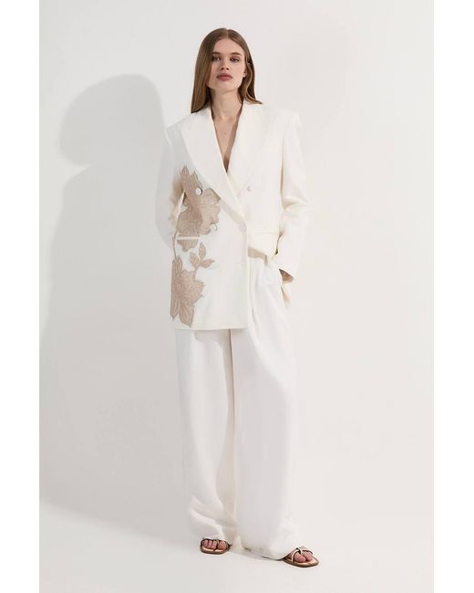 Karen Millen Natural Premium Summer Embellished Applique Tailored Jacket