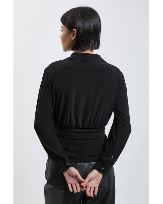 Karen Millen Black Petite Drapey Crepe Ruched Waist Jersey Blouse
