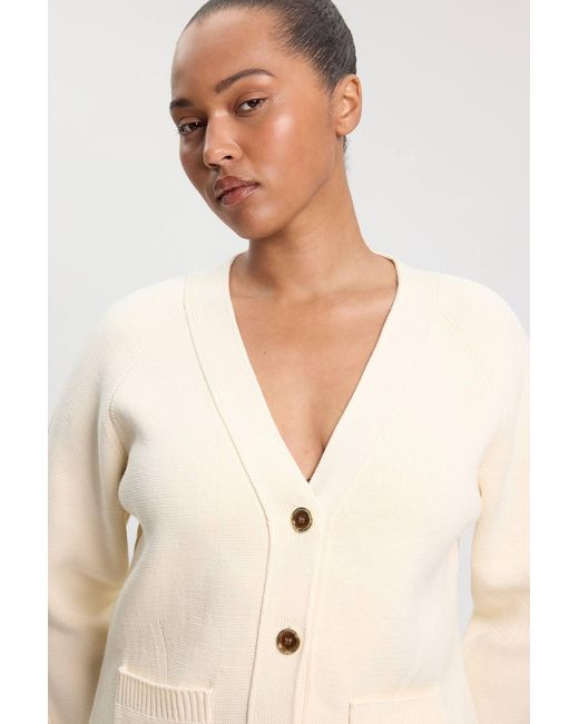 Karen Millen Natural Plus Size Cotton Knitted Button Cardigan Sweater