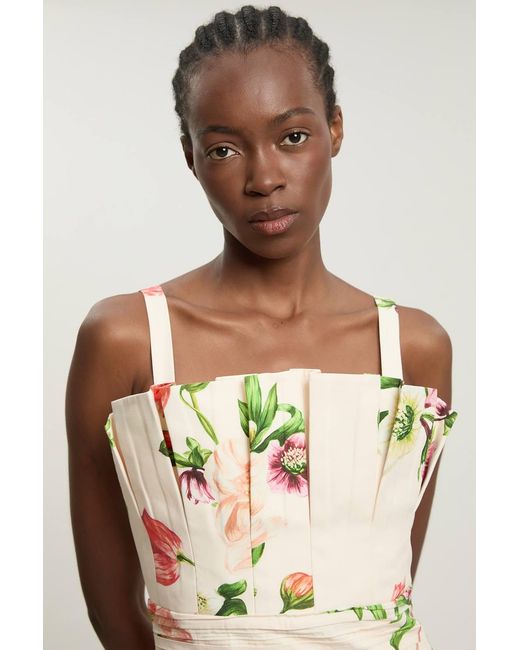 Karen Millen Natural Printed Poplin Pleated Midi Dress