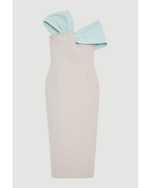 Karen Millen White Figure Form Bandage Asymmetric Strap Knit Midi Dress