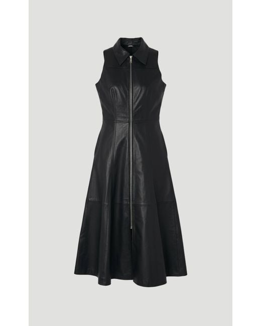 Karen Millen Black Leather Zip Through Full Midi Dress