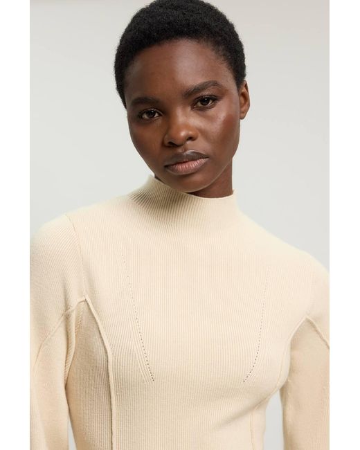 Karen Millen Natural Wool Look Rounded Sleeve High Neck Knit Midi Dress