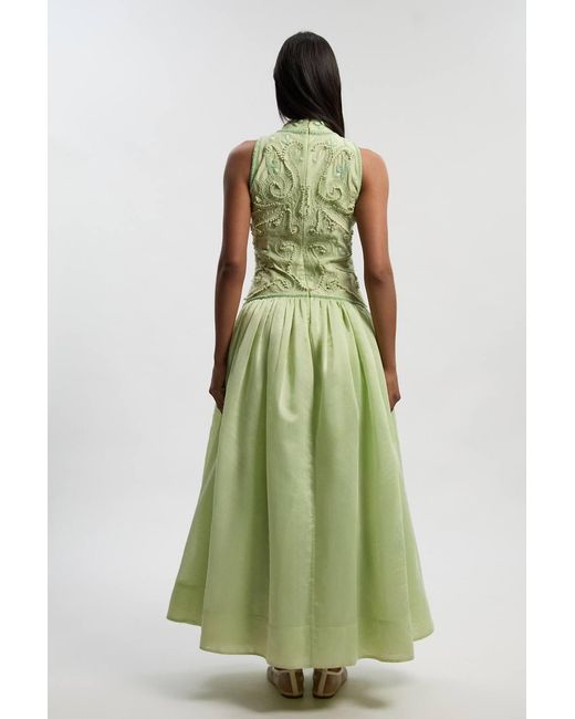 Karen Millen Green Cornelli Embellished Taffeta Prom Dress