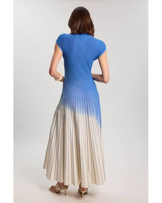 Karen Millen Blue Petite Ombre Knit High Neck Sleeveless Maxi Dress