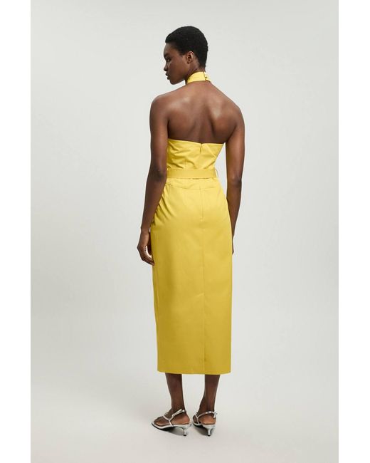 Karen Millen Metallic Tailored Cotton Sateen Pencil Belted Midi Dress