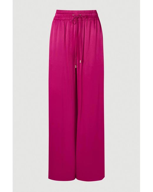Karen Millen Pink Viscose Satin Wide Leg Woven Trouser
