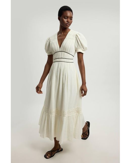 Karen Millen Natural Double Cloth Contrast Piping Midi Dress