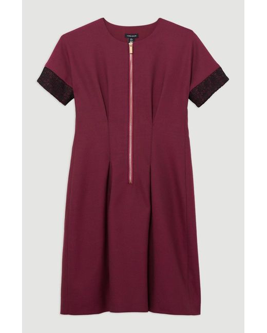 Karen Millen Tall Tailored Twill Lace Mix Zip Front Mini Dress