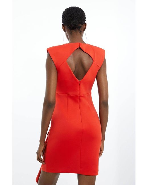 Karen Millen Red Scuba Rosette Detail Woven Mini Dress