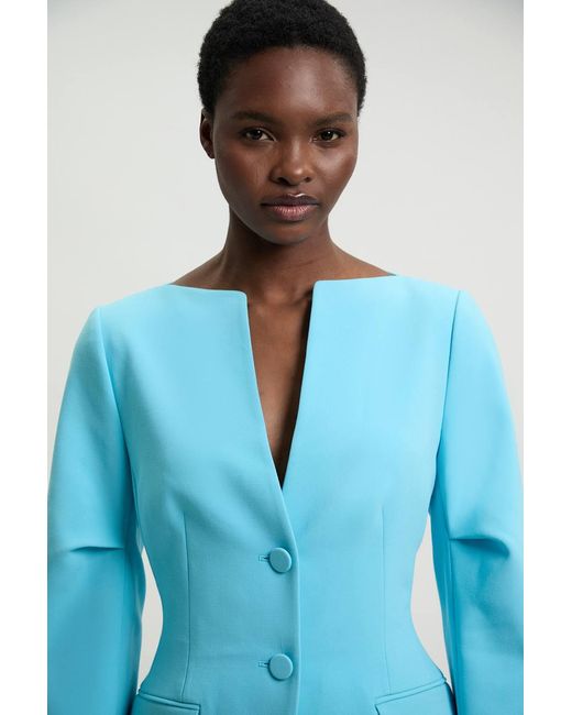 Karen Millen Blue Compact Stretch Tailored Single Breast Blazer