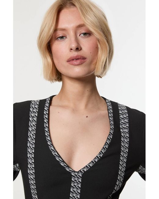 Karen Millen Black Compact Stretch Jacquard Insert Split Front Midaxi Dress