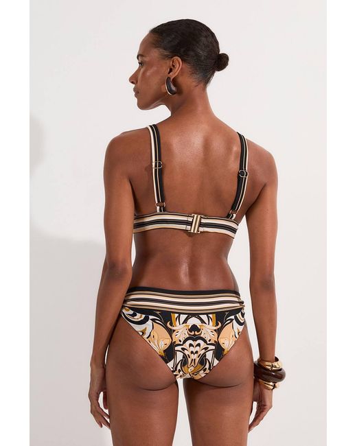 Karen Millen Brown Abstract Print Trim Detail Bikini Top