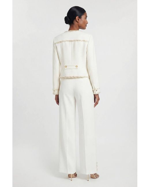Karen Millen White Compact Stretch Embellished Trim Tailored Jacket