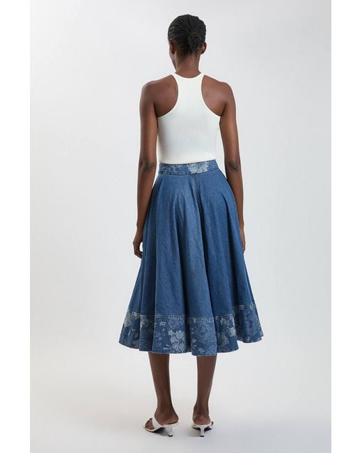 Karen Millen Blue Jacquard Denim Full Skirt