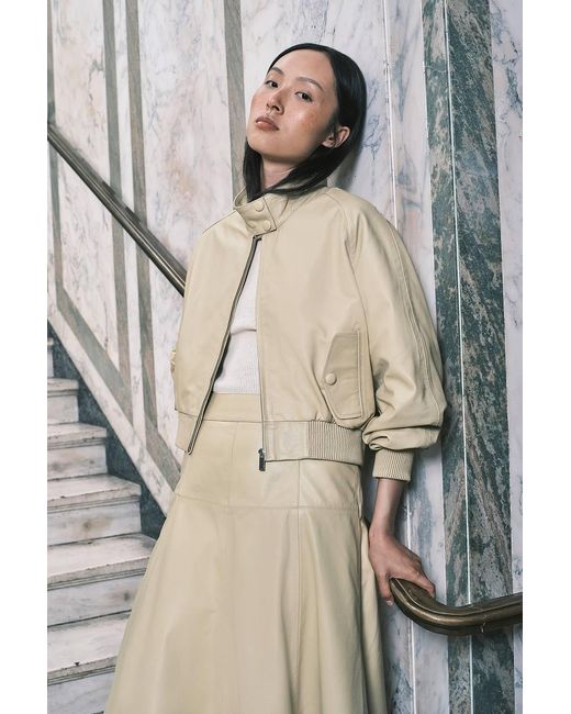 Karen Millen Natural Leather Bomber Jacket