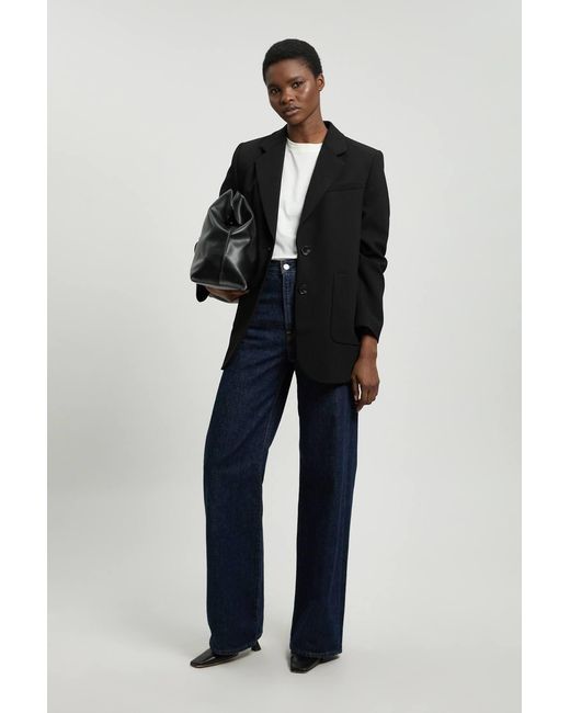 Karen Millen Black Compact Stretch Ruched Sleeve Detail Single Breasted Blazer