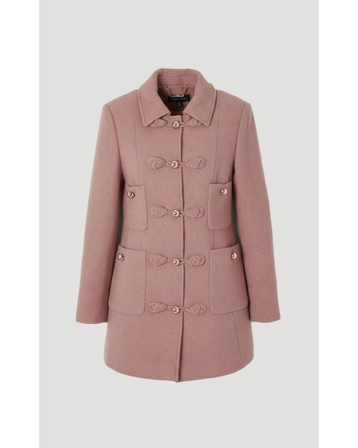 Karen Millen Pink Wool Knot Detail Buckle Front Tailored Midi Coat