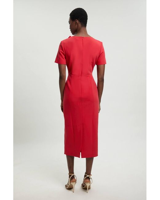 Karen Millen Red Compact Stretch Bow Detail Pencil Dress