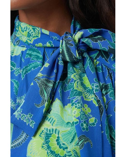 Karen Millen Blue Viscose Woven Stripe Contrast Floral Blouse
