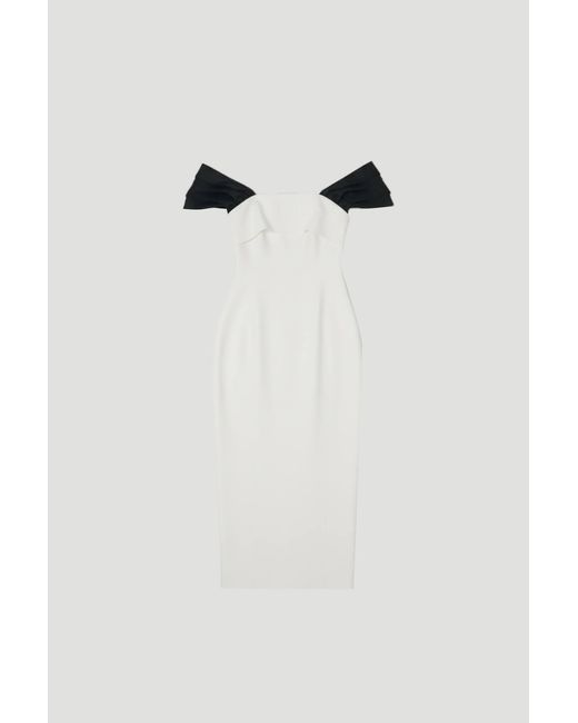 Karen Millen White Clean Tailored Taffeta Mix Contrast Drama Sleeve Maxi Dress