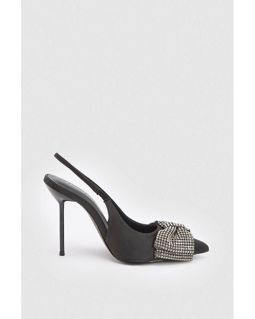 Karen Millen White Satin Embellished Bow Slingback Heeled Shoe