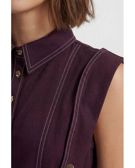 Karen Millen Blue Tailored Top Stitch Detail Belted Midi Dress