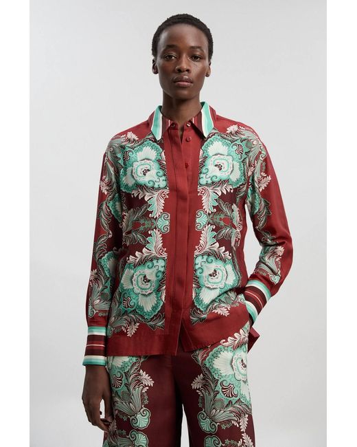 Karen Millen Mirrored Viscose Linen Print Woven Shirt