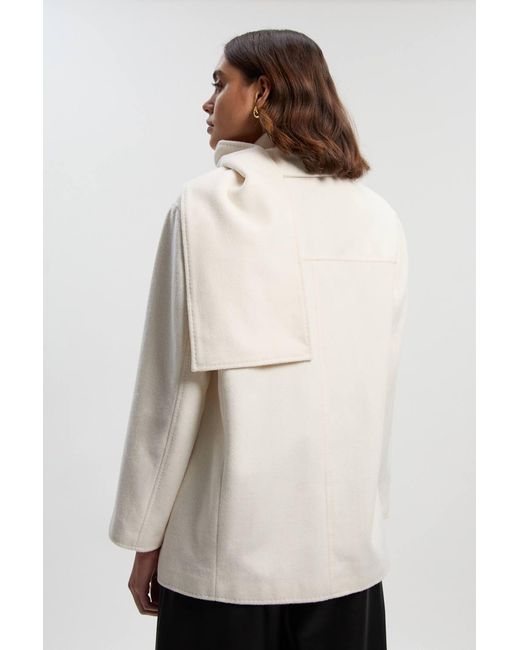 Karen Millen Natural Brushed Wool Detachable Scarf Tailored Short Coat