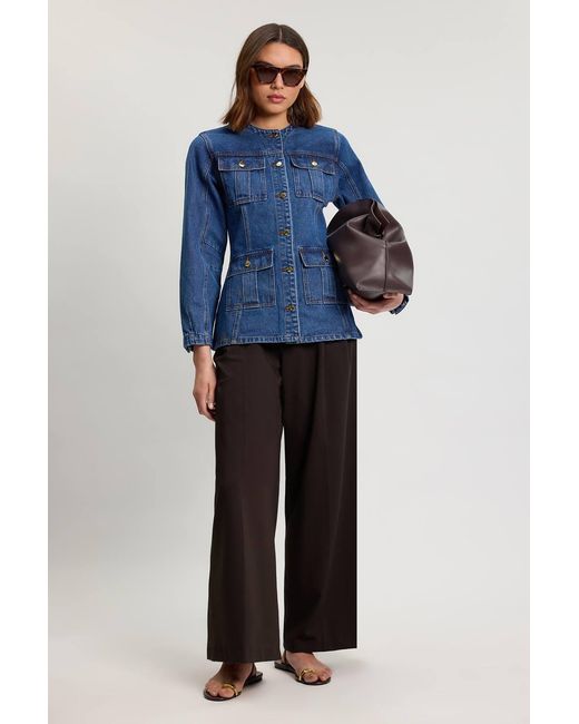 Karen Millen Blue Denim Button Though Rounded Sleeve Jacket