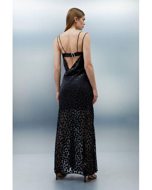 Karen Millen Blue Polka Dot Devore Strappy Woven Maxi Dress