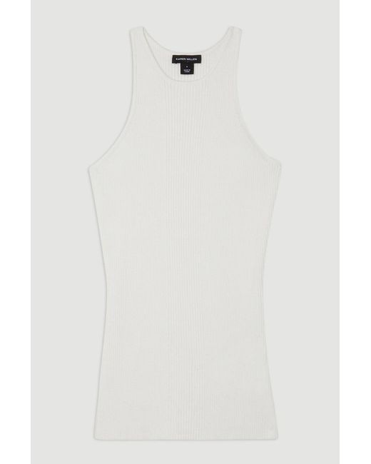 Karen Millen White Viscose Blend Rib Knit Racer Vest Top