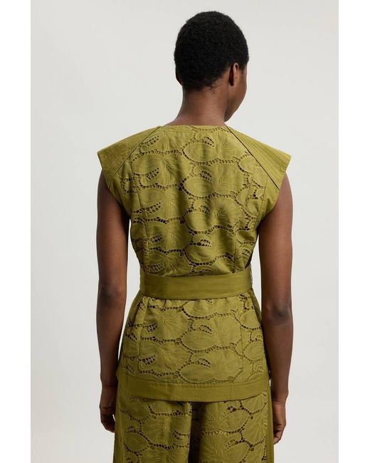 Karen Millen Green Cutwork Cotton Tie Detail Woven Top