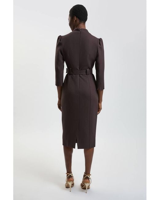 Karen Millen Blue Petite Forever Structured Crepe Belted Forever Midi Dress