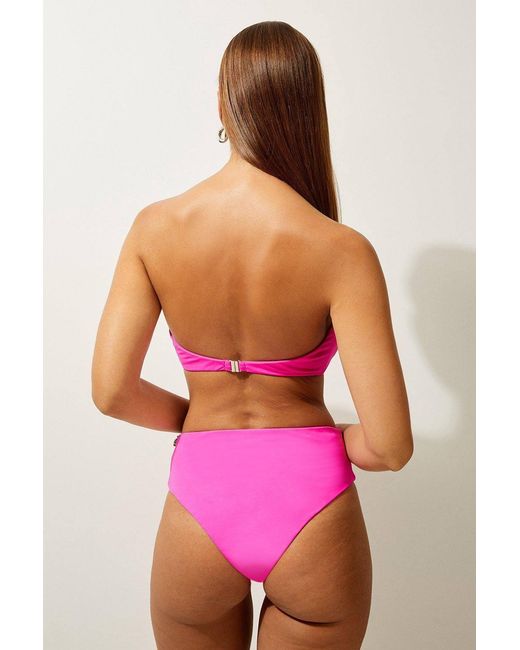 Karen Millen Pink Premium Embellished High Waist Bikini Bottoms