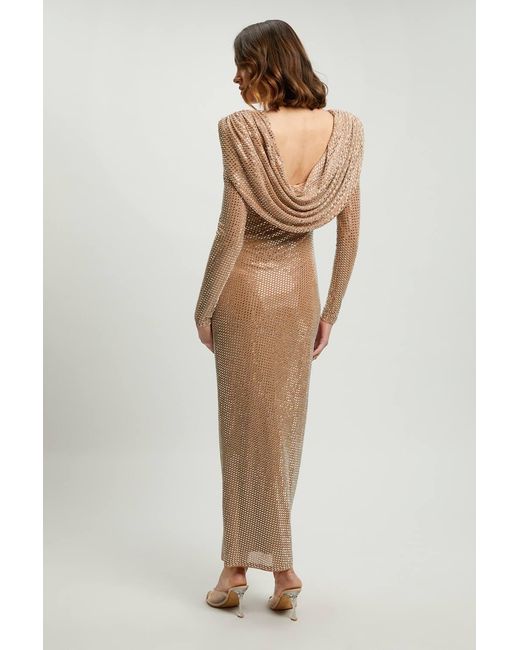 Karen Millen Natural Crystal Embellished Cowl Back Maxi Dress