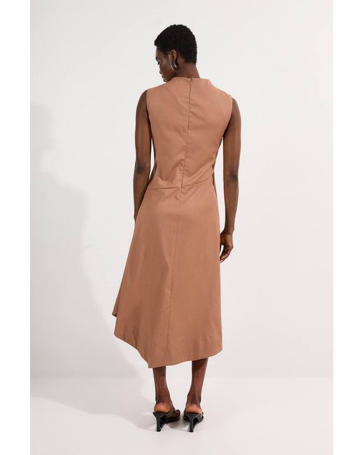 Karen Millen Brown Tailored Drapey Bodice Asymmetric Midi Dress