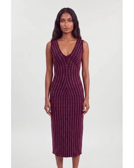 Karen Millen Red All Over Studded Detail Knitted Midi Dress