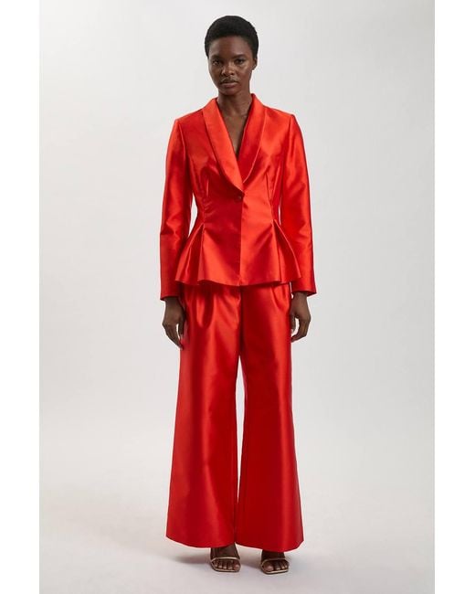 Karen Millen Red Satin Twill Single Breasted Blazer