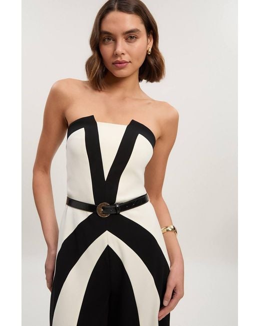 Karen Millen Blue Compact Stretch Colour Block Tailored Bandeau Jumpsuit