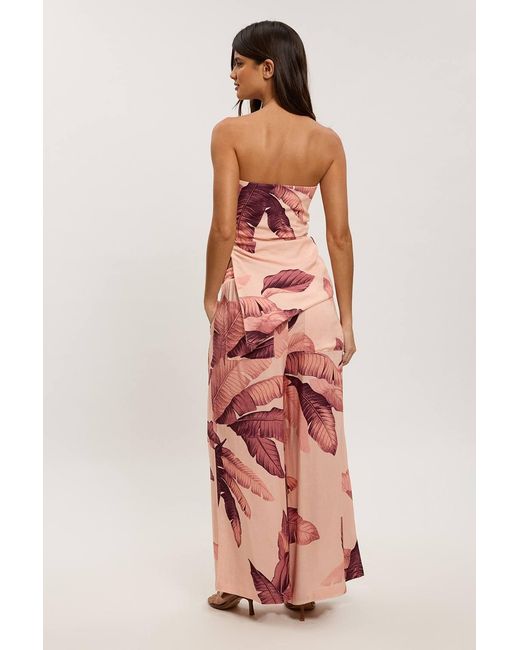 Karen Millen Pink Petite Viscose Linen Palm Print Trouser