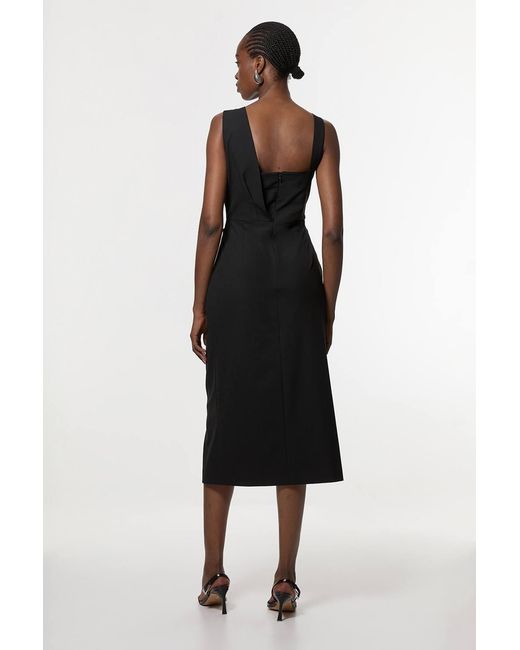 Karen Millen Black Tailored Asymmetric Neck Strappy Detail Dress
